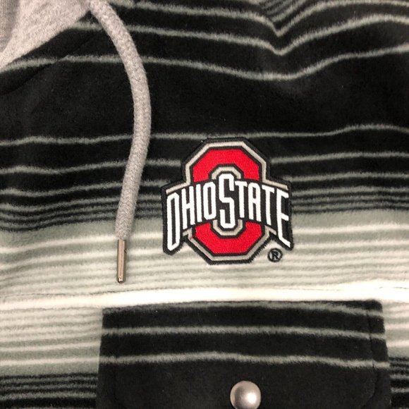 Colosseum Ohio State Striped Polar Fleece Full Zip Hoodie Sweater Mens Sz L Gray - Picture 2 of 8